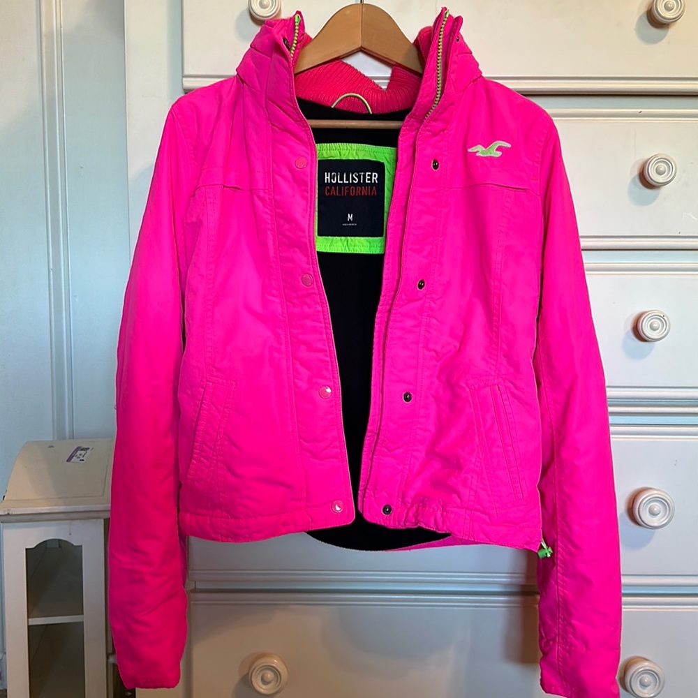 Hollister California medium hot pink fleece lined jacket